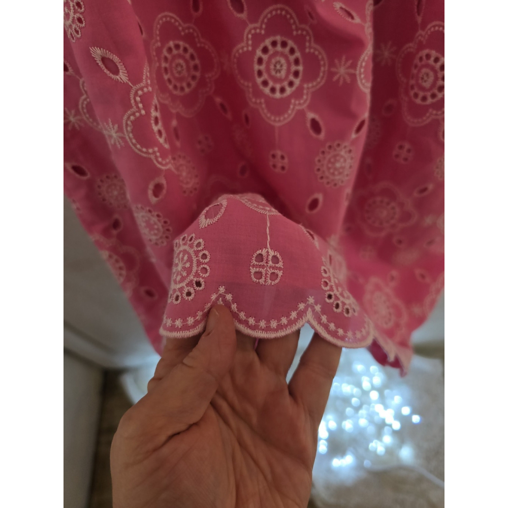 Talbots Pink Eyelet Midi S Sleeve Embroidered Summer Dress. Ladies Size 14 - Picture 8 of 12